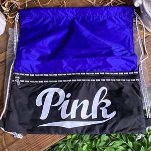 Victoria’s Secret Pink Blue and Black Drawstring Backpack Bag